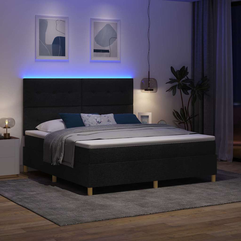 LED Box Spring Krevet s uzglavljem Crna 180 x 200 cm tkanina
