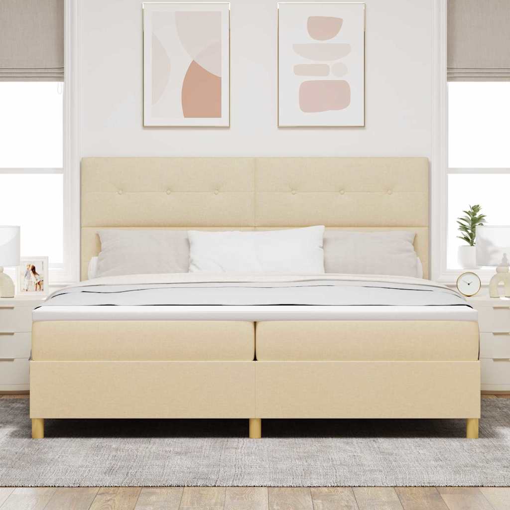 LED Box Spring Krevet s uzglavljem Krema 200 x 200 cm tkanina