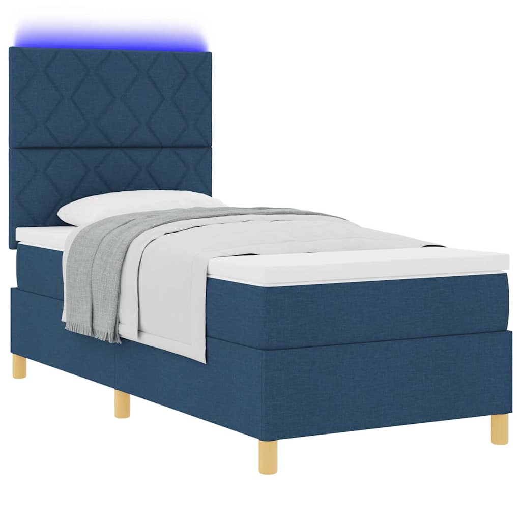 LED Box Spring Krevet s uzglavljem Plava 100 x 200 cm tkanina