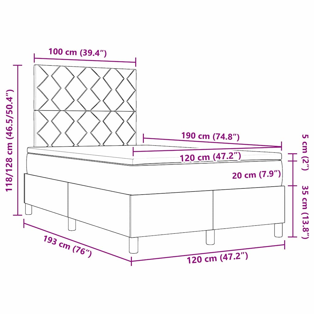 LED Box Spring Krevet s uzglavljem Krema 120 x 190 cm tkanina