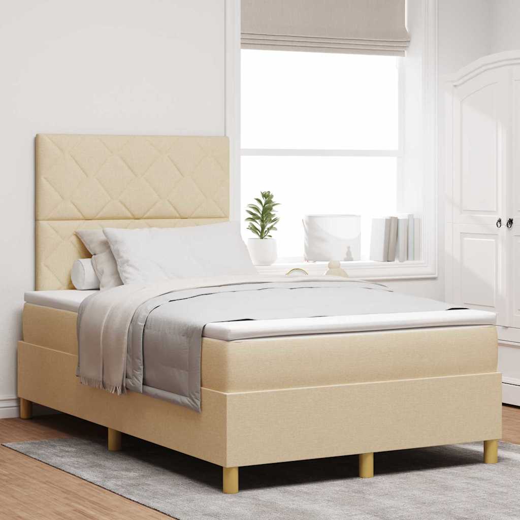 LED Box Spring Krevet s uzglavljem Krema 120 x 200 cm tkanina