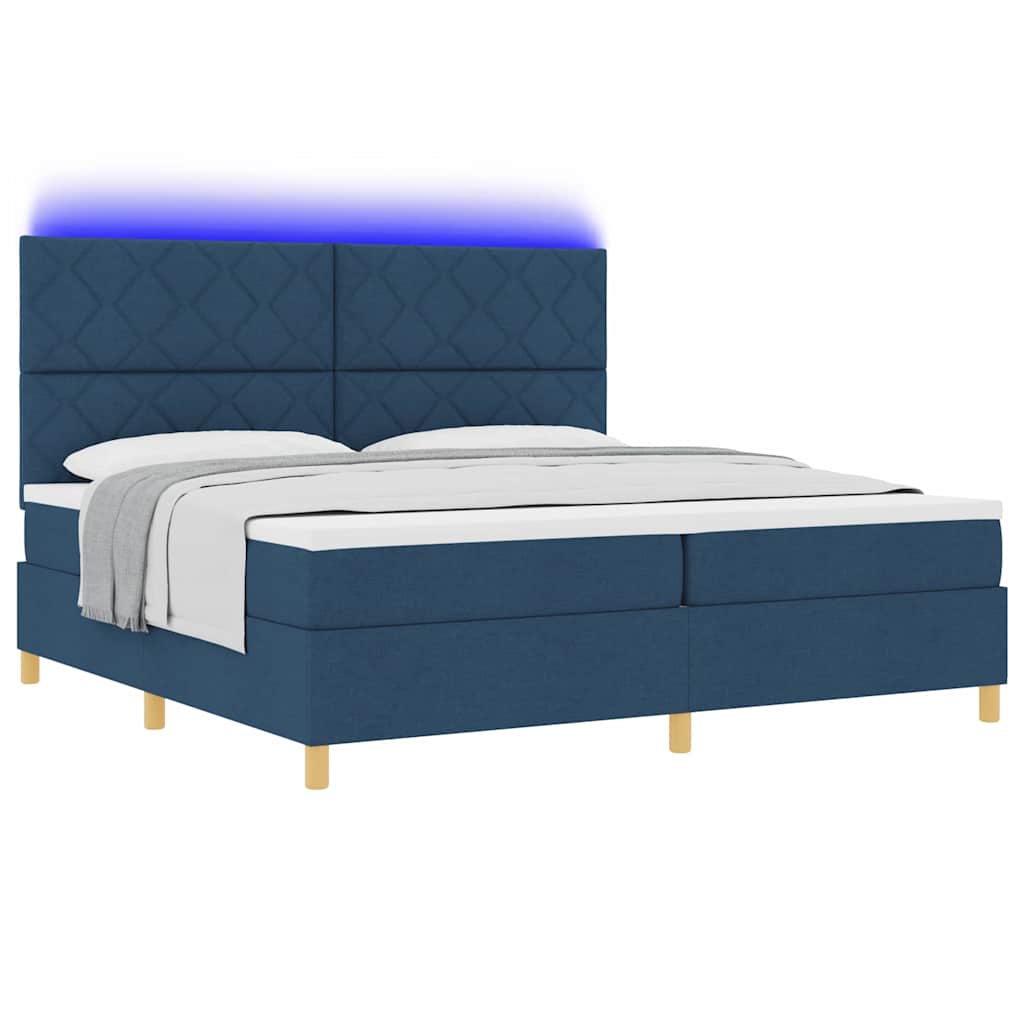 LED Box Spring Krevet s uzglavljem Plava 200 x 200 cm tkanina
