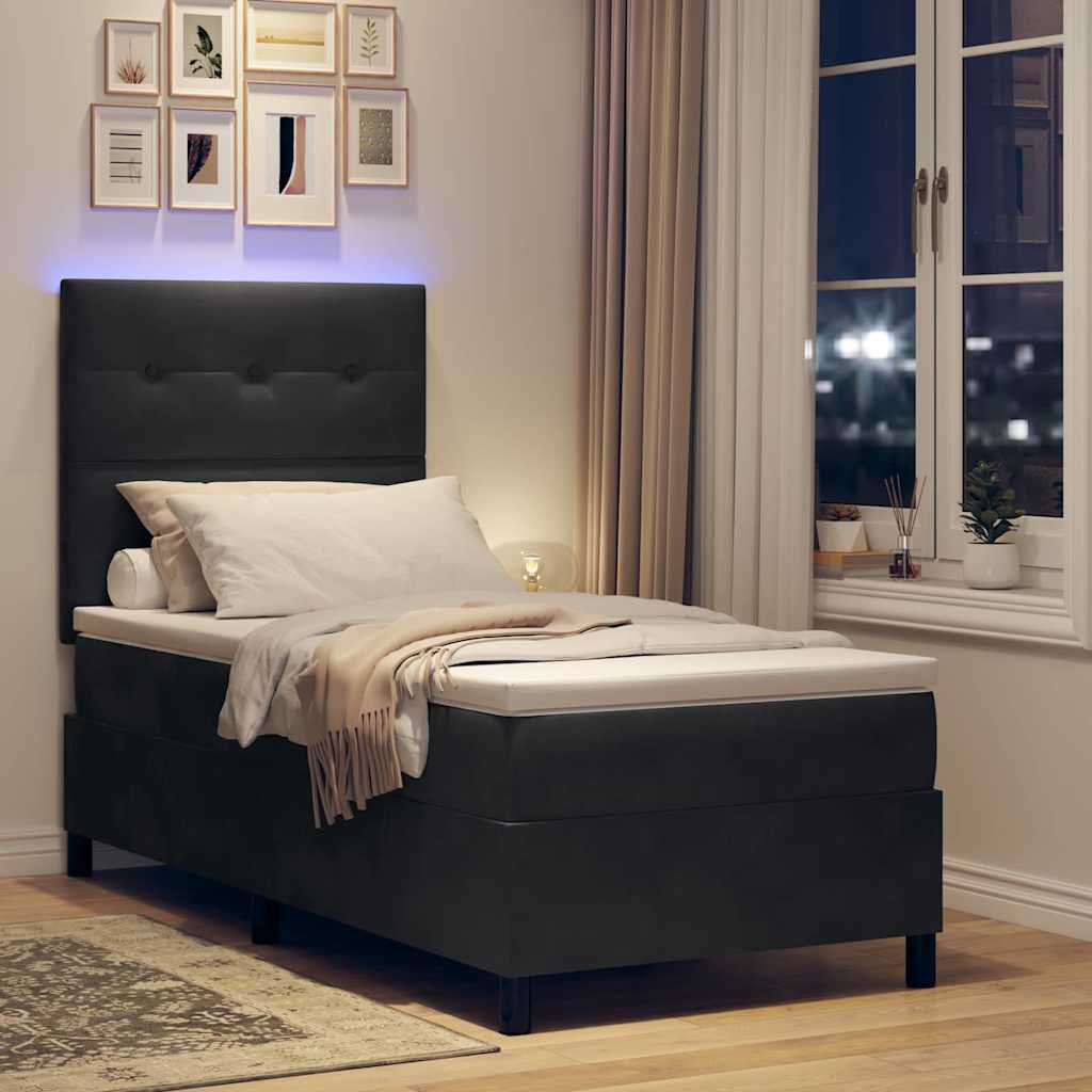LED Box Spring Krevet s uzglavljem Crna 90 x 200 cm Baršun