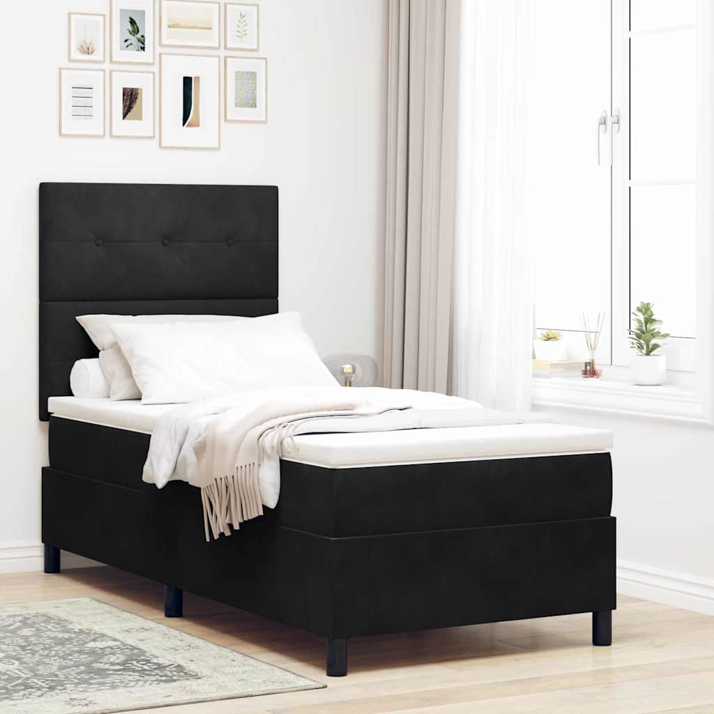 LED Box Spring Krevet s uzglavljem Crna 90 x 200 cm Baršun