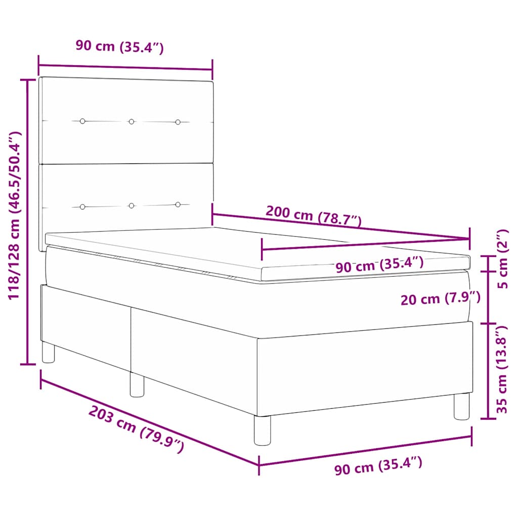 LED Box Spring Krevet s uzglavljem Crna 90 x 200 cm Baršun