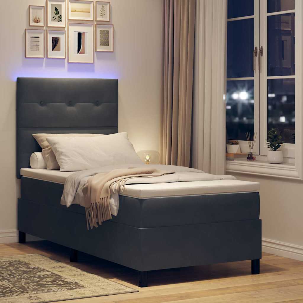 LED Box Spring Krevet Tamno siva 100 x 200 cm Baršun