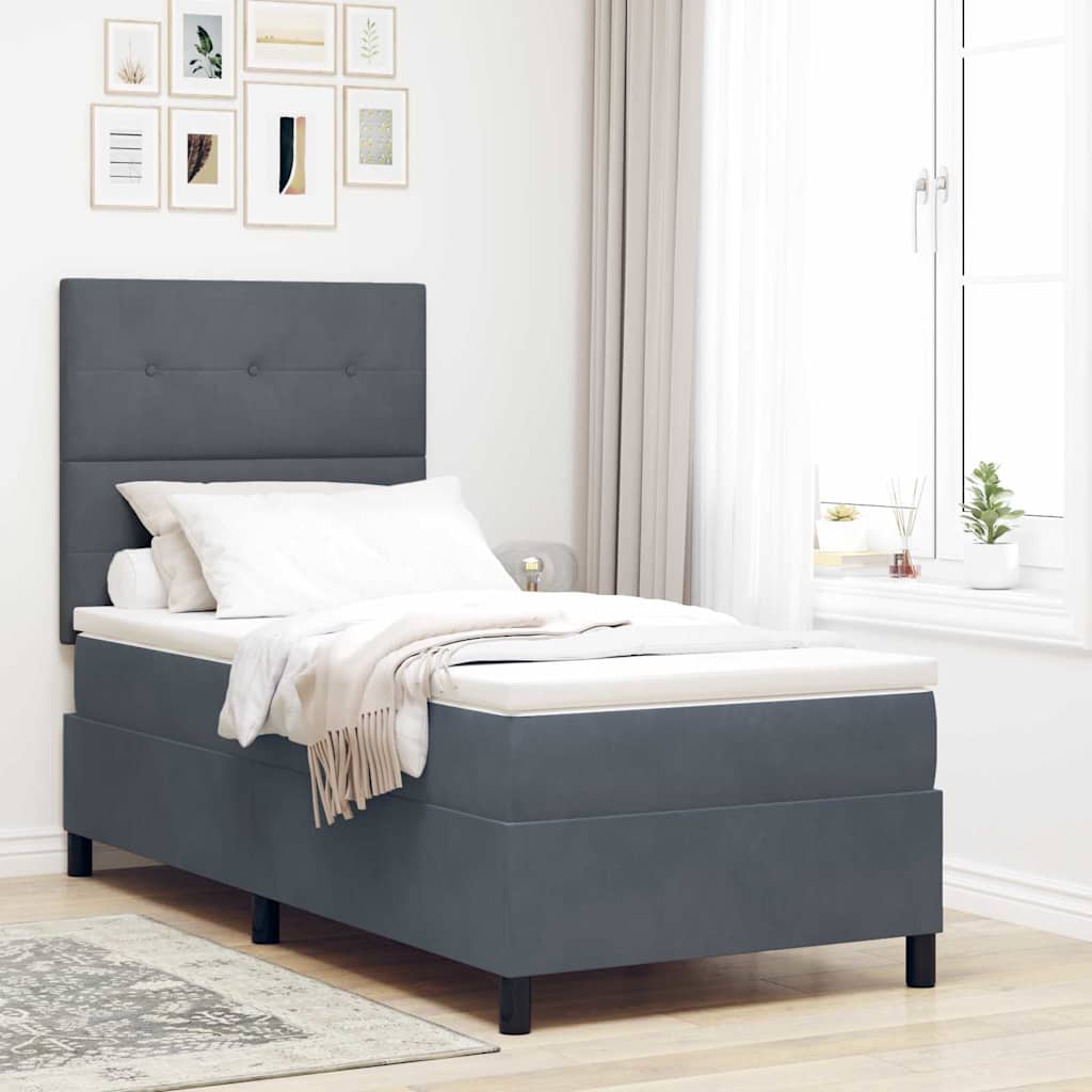 LED Box Spring Krevet Tamno siva 100 x 200 cm Baršun