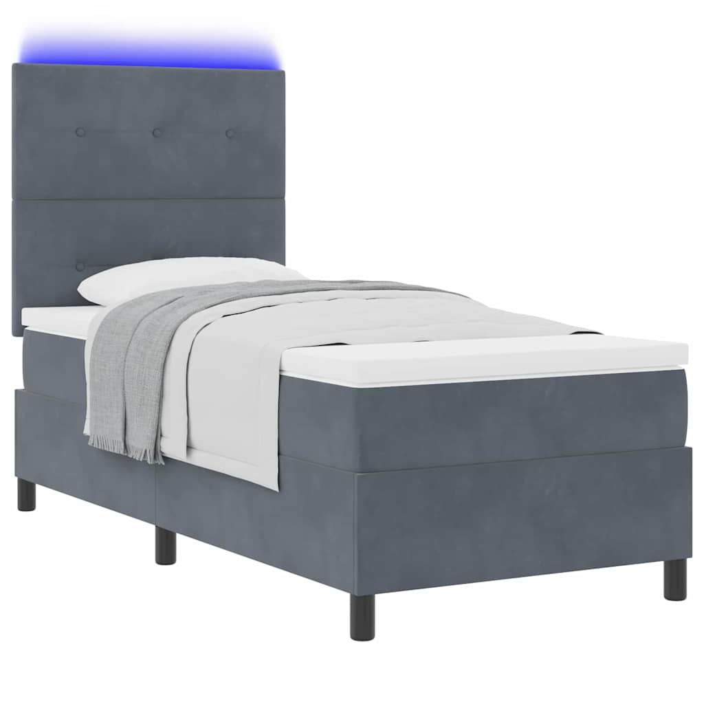 LED Box Spring Krevet Tamno siva 100 x 200 cm Baršun