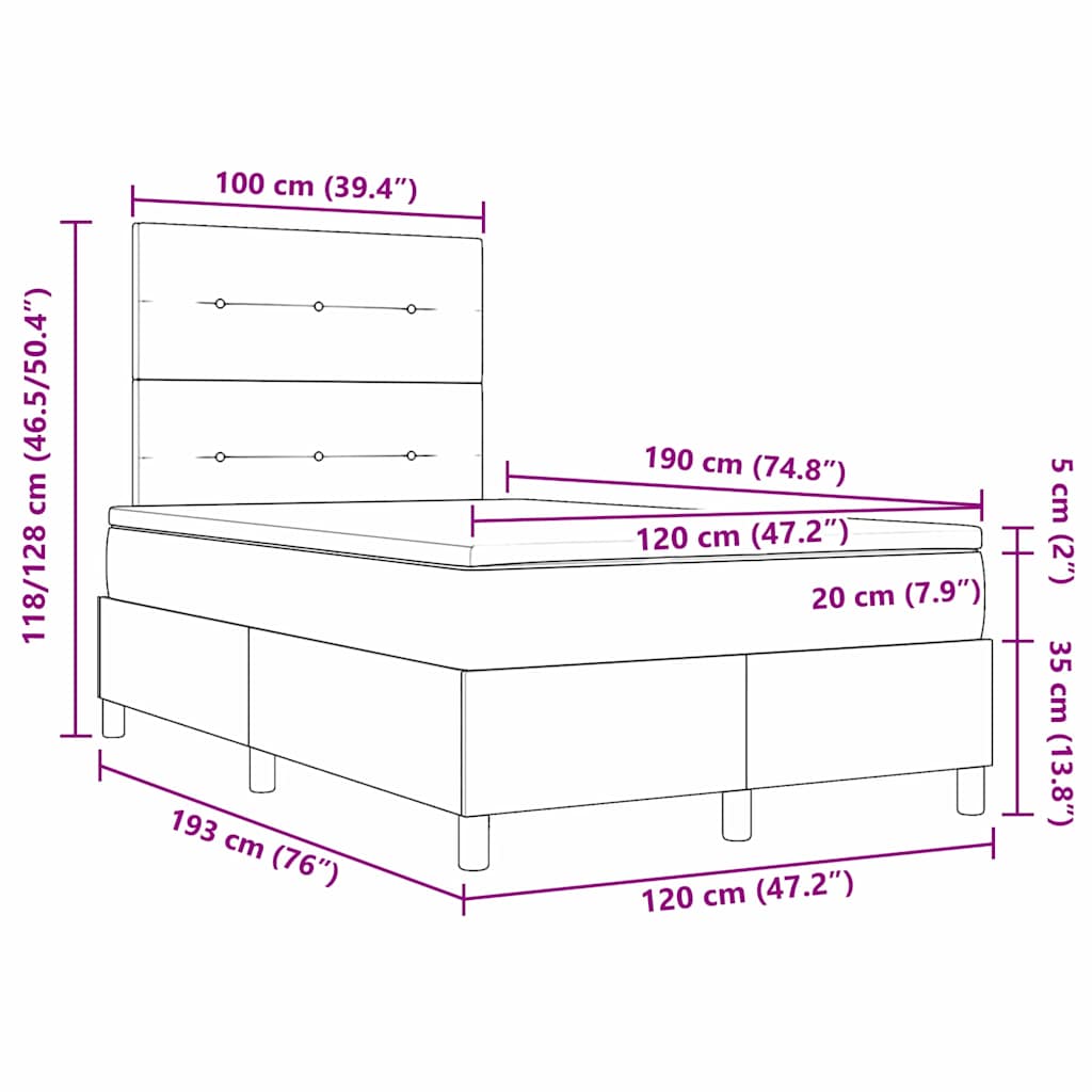 LED Box Spring Krevet s uzglavljem Crna 120 x 190 cm Baršun