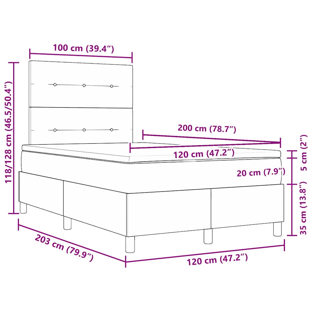 LED Box Spring Krevet Tamno siva 120 x 200 cm Baršun