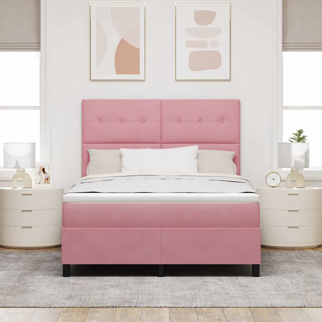 LED Box Spring Krevet Ružičasta 140 x 190 cm Baršun