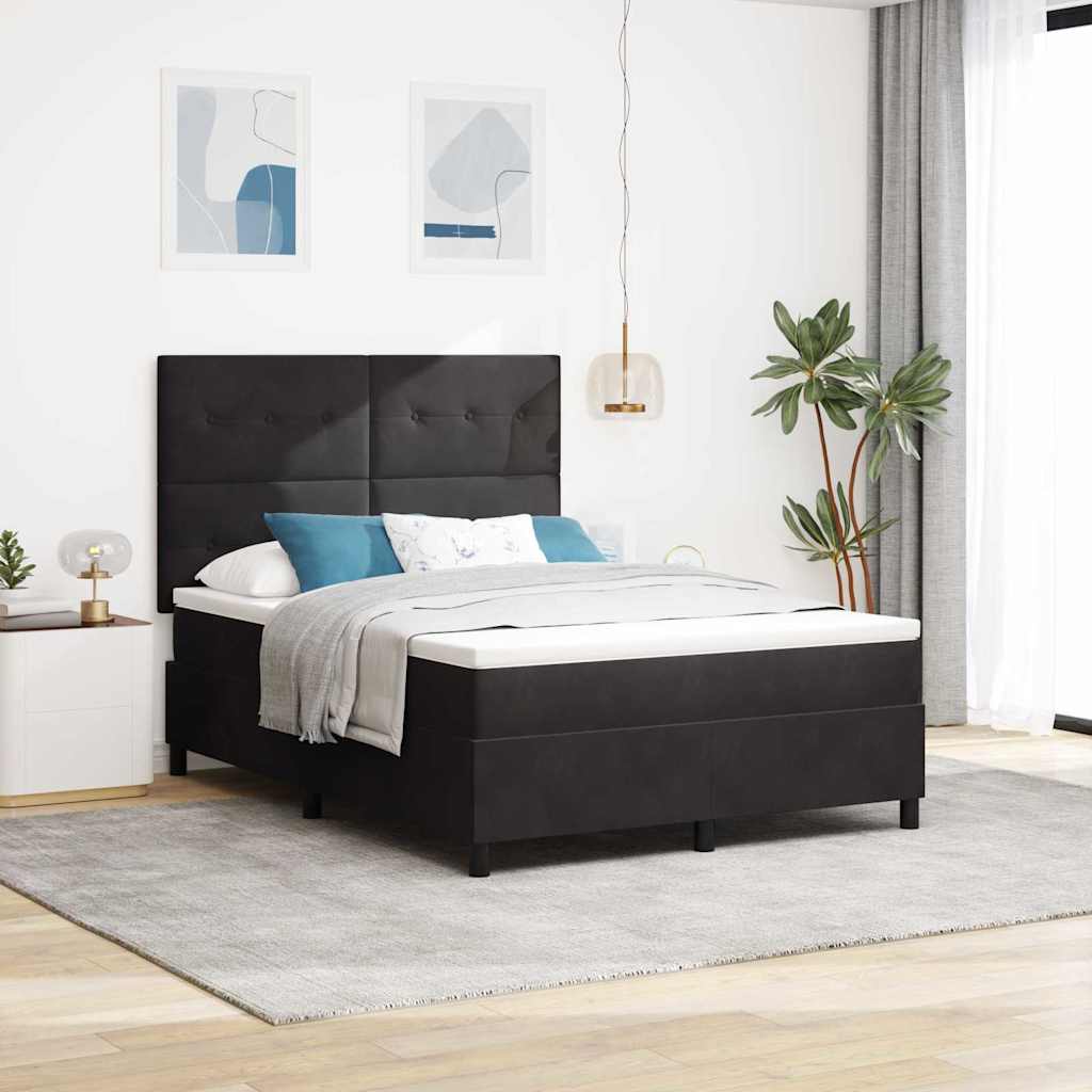 LED Box Spring Krevet s uzglavljem Crna 140 x 200 cm Baršun