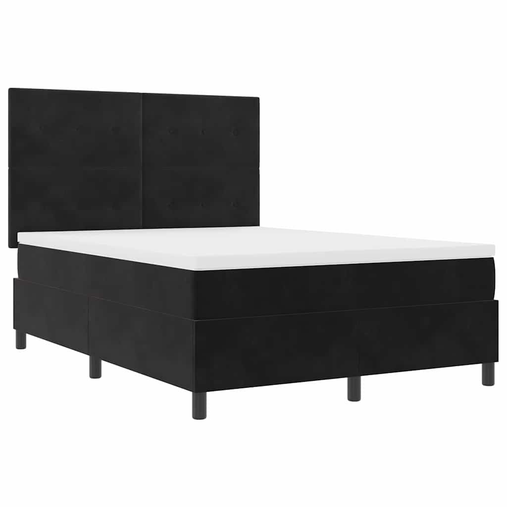 LED Box Spring Krevet s uzglavljem Crna 140 x 200 cm Baršun