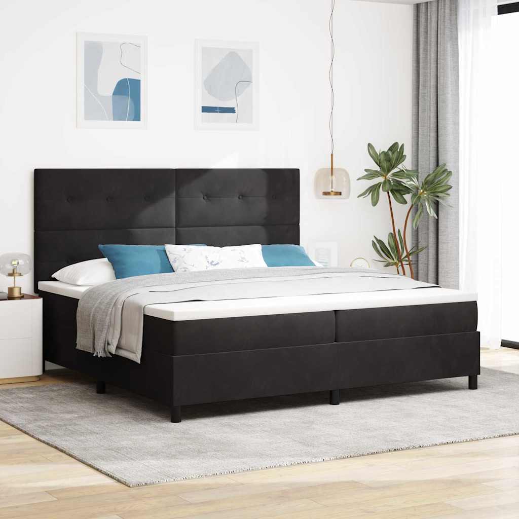 LED Box Spring Krevet s uzglavljem Crna 200 x 200 cm Baršun