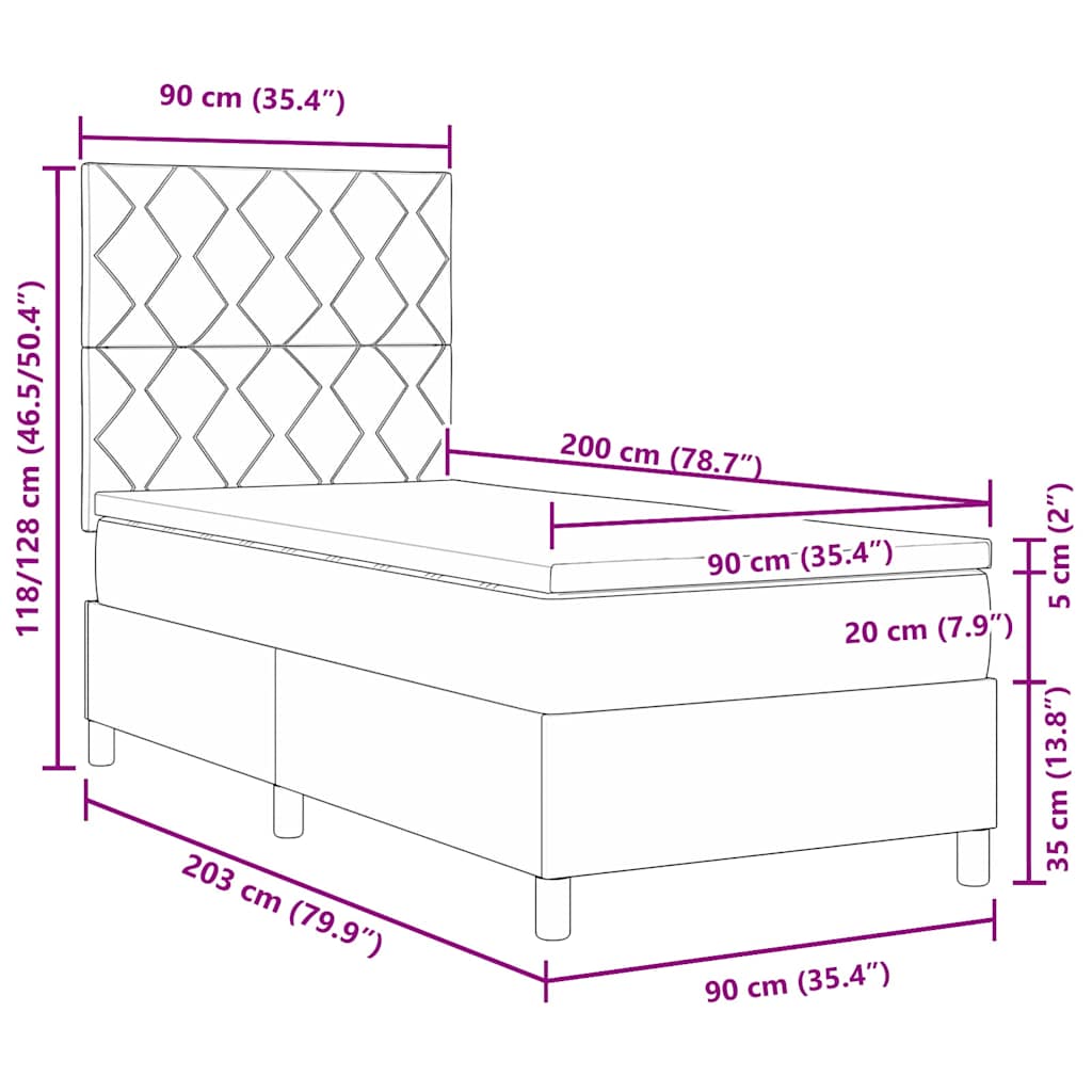 LED Box Spring Krevet s uzglavljem Ružičasta 90 x 200 cm Baršun