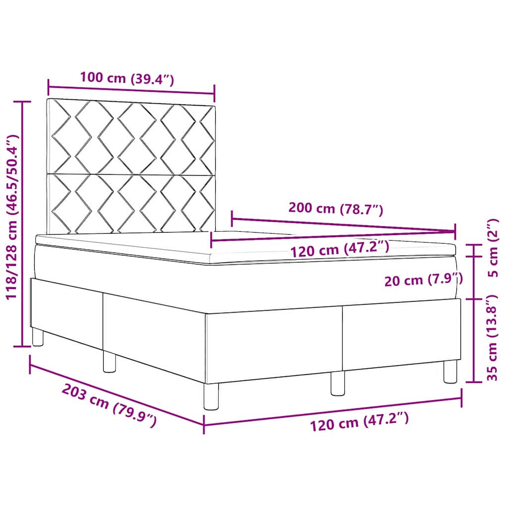 LED Box Spring Krevet s uzglavljem Crna 120 x 200 cm Baršun