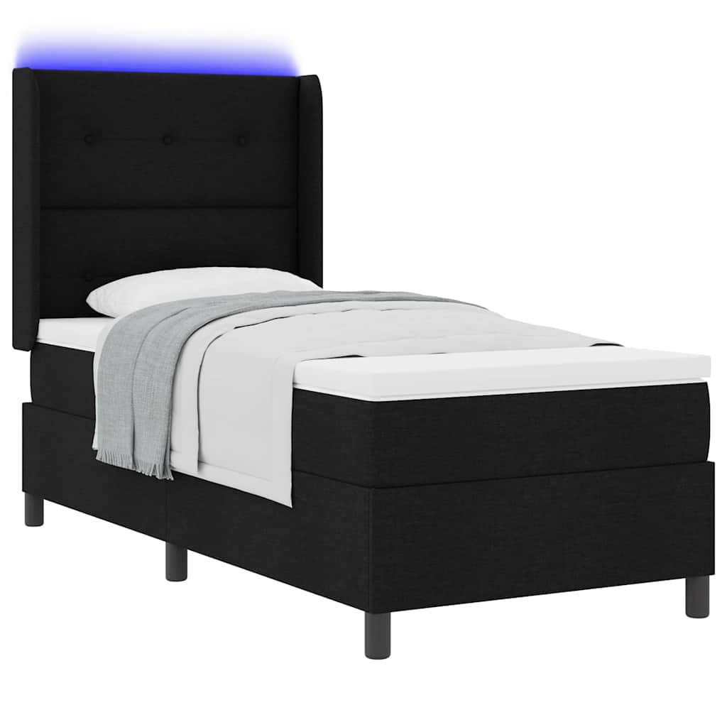 LED Box Spring Krevet s uzglavljem Crna 90 x 200 cm tkanina