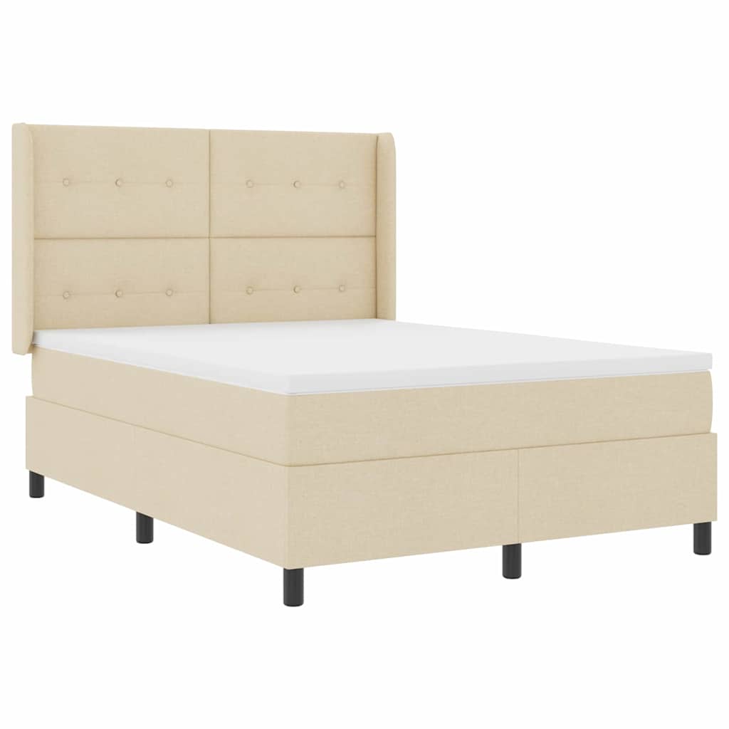 LED Box Spring Krevet s uzglavljem Krema 140 x 190 cm tkanina
