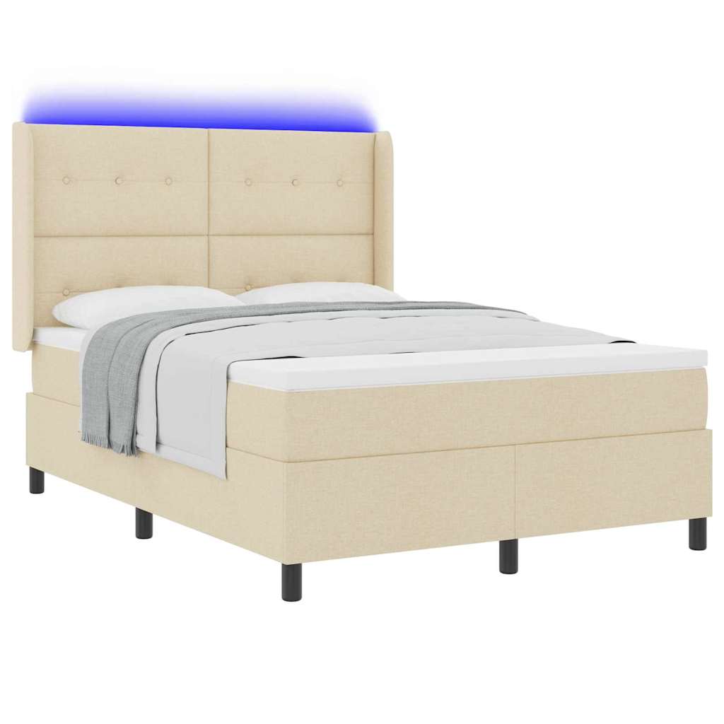 LED Box Spring Krevet s uzglavljem Krema 140 x 190 cm tkanina