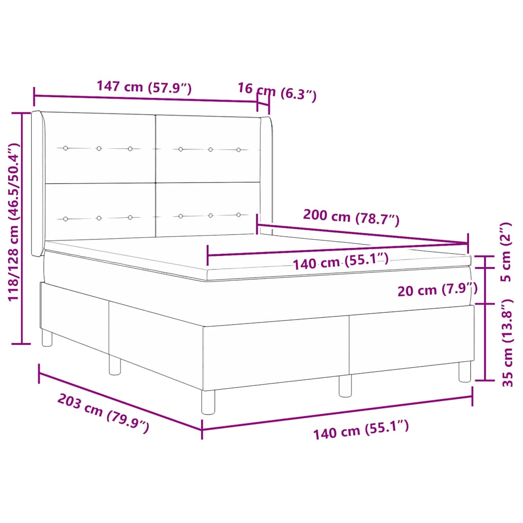 LED Box Spring Krevet s uzglavljem Krema 140 x 200 cm tkanina