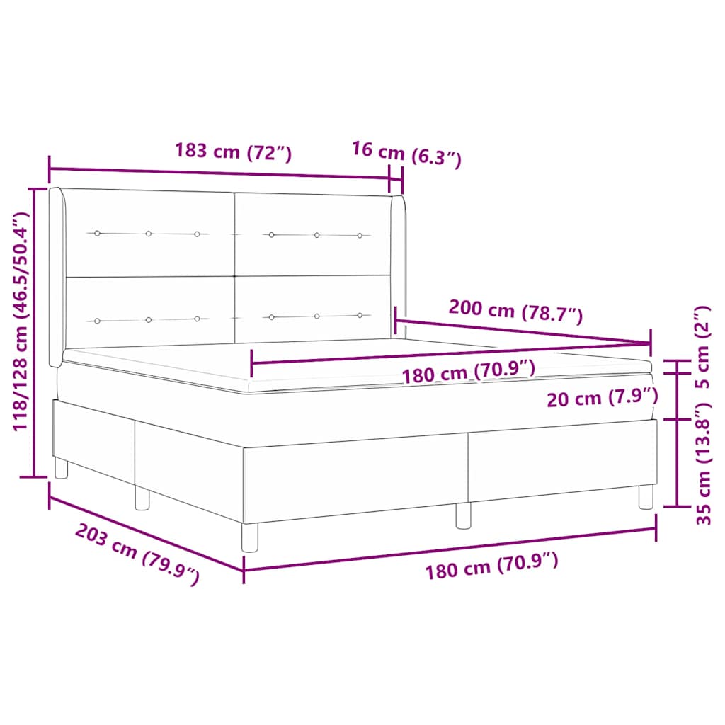 LED Box Spring Krevet s uzglavljem Krema 180 x 200 cm tkanina
