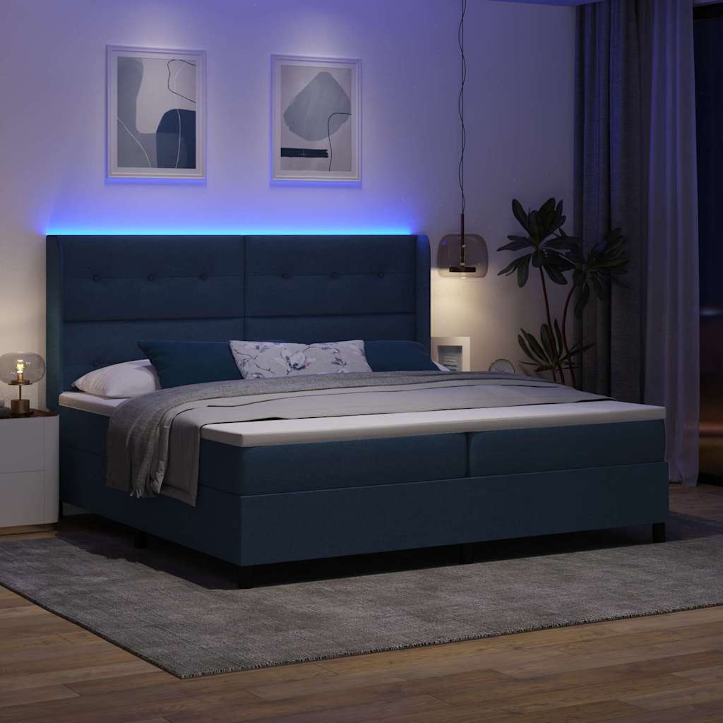 LED Box Spring Krevet s uzglavljem Plava 200 x 200 cm tkanina