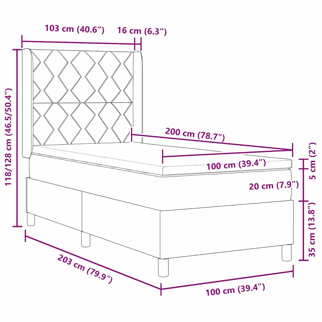 LED Box Spring Krevet s uzglavljem Crna 100 x 200 cm tkanina
