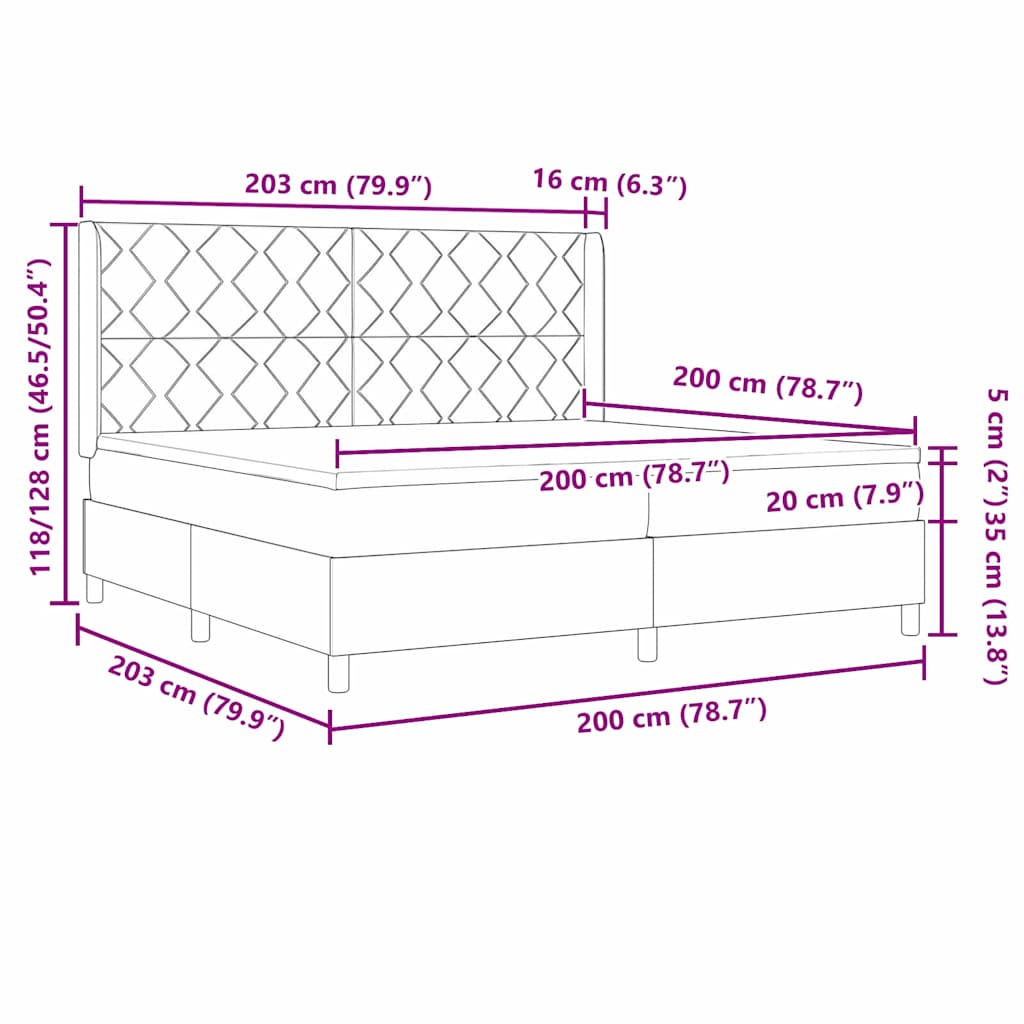 Krevet s opruga kutije s LED trakama Krema 200 x 200 cm tkanina