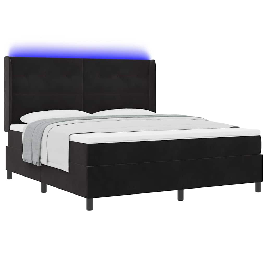 Krevet s opruga kutije s LED trakama Crna 180 x 200 cm Baršun