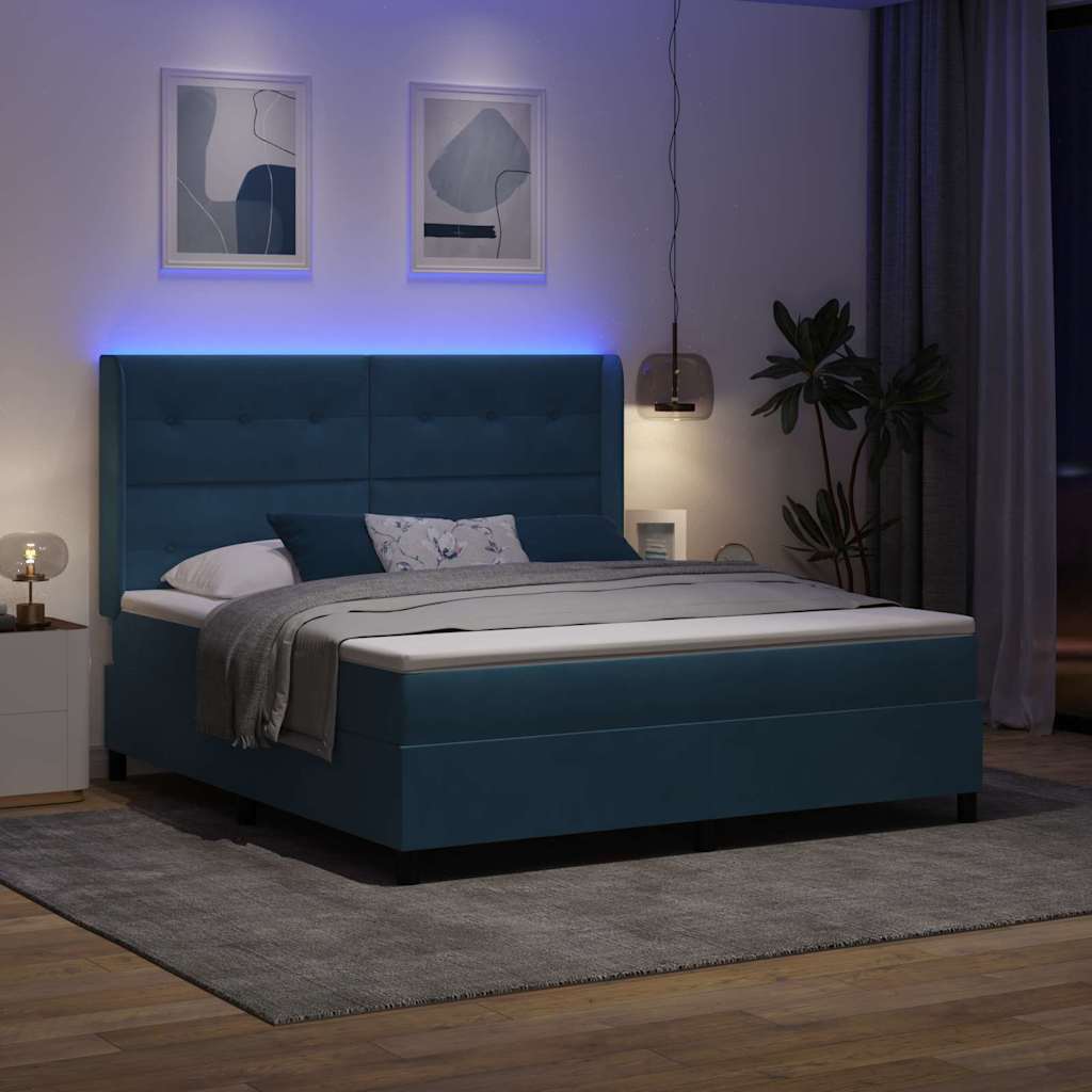 Krevet s opruga kutije s LED trakama Plava 180 x 200 cm Baršun