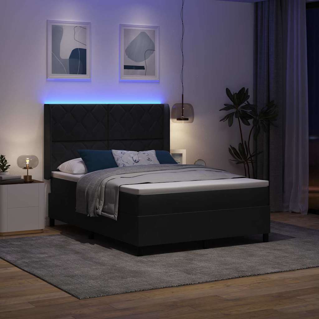 Krevet s opruga kutije s LED trakama Crna 140 x 190 cm Baršun