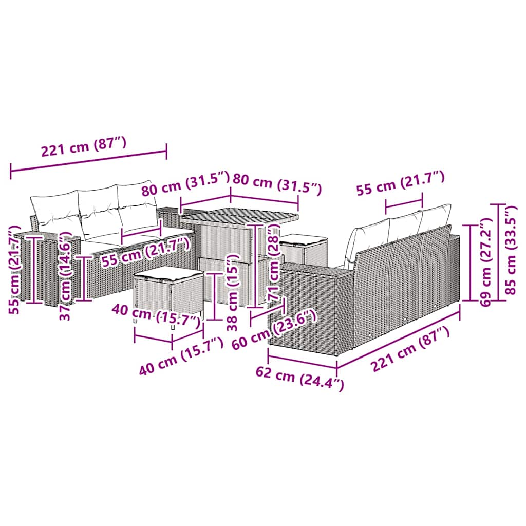 Sjedeća garnitura za vrt Bež i svijetlo siva 221 x 204 x 85 cm