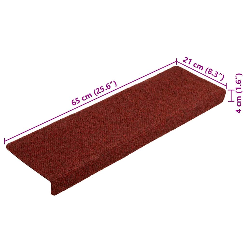 Prostirke za stepenice, samoljepljive, 20 kom., 65x21x4 cm, bordo crvene, pravokutni rub