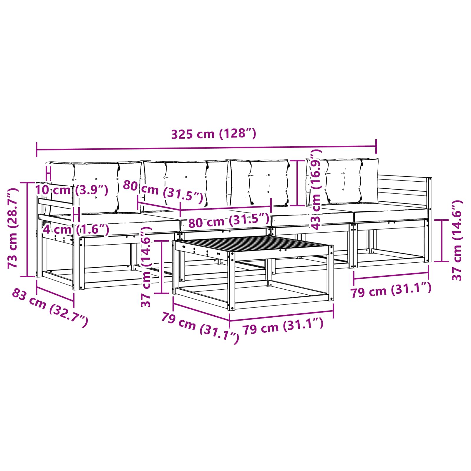 Set vanjskih sofa 5 pcs Prirodna i svijetlo siva
