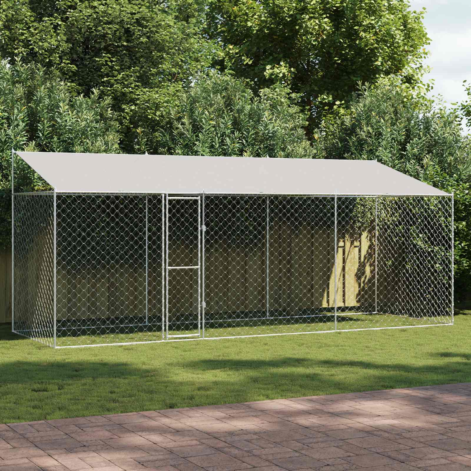 Kavez za psa s krovom Srebrno 600 x 200 x 256 cm Čelik i PE