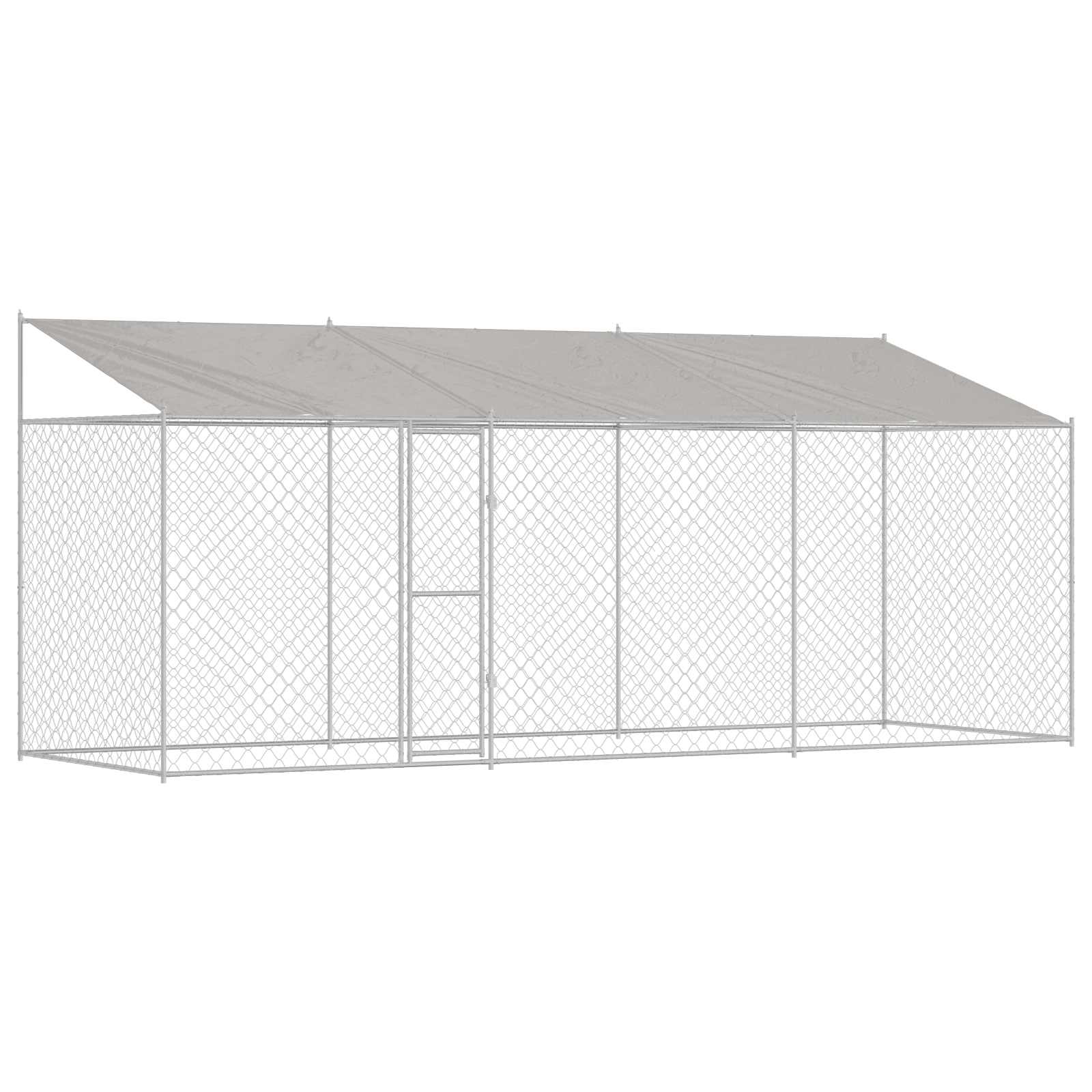 Kavez za psa s krovom Srebrno 600 x 200 x 256 cm Čelik i PE