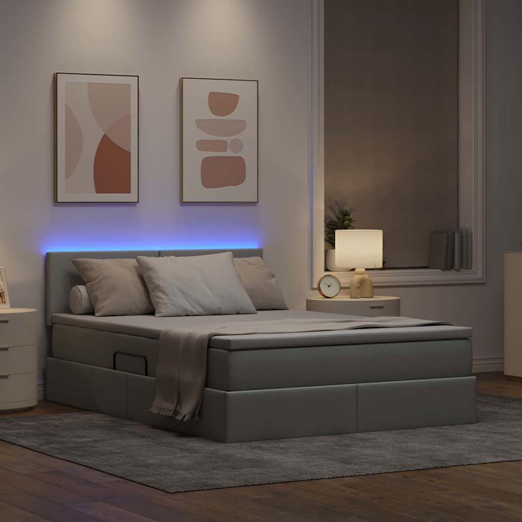 LED krevet za pohranu s madracem Svjetlosiva 140 x 190 cm