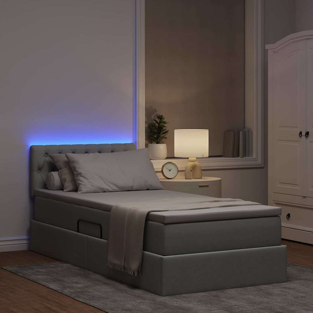 LED krevet za pohranu s madracem Svjetlosiva 90 x 200 cm