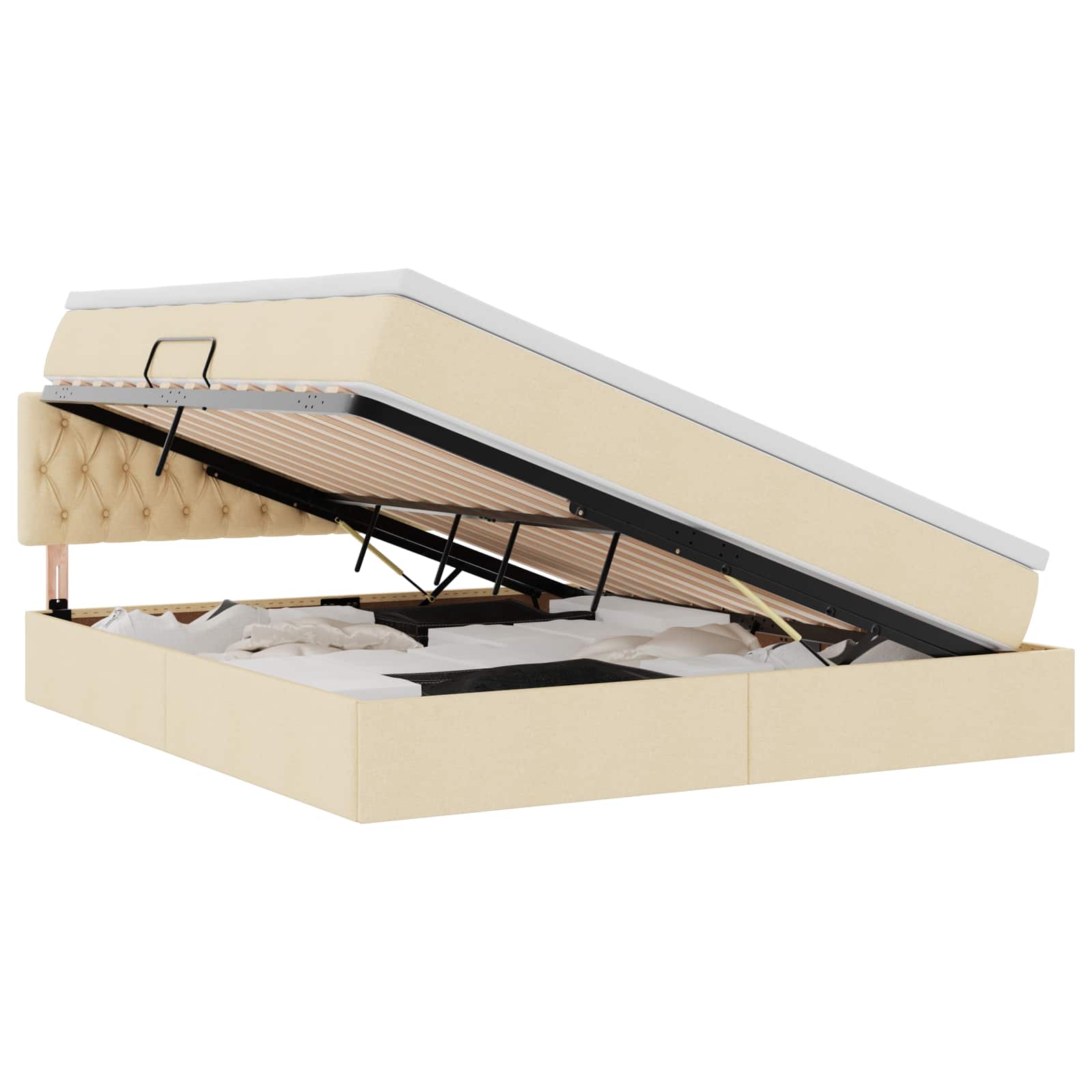 LED krevet za pohranu s madracem Krema 160 x 200 cm Tkanina