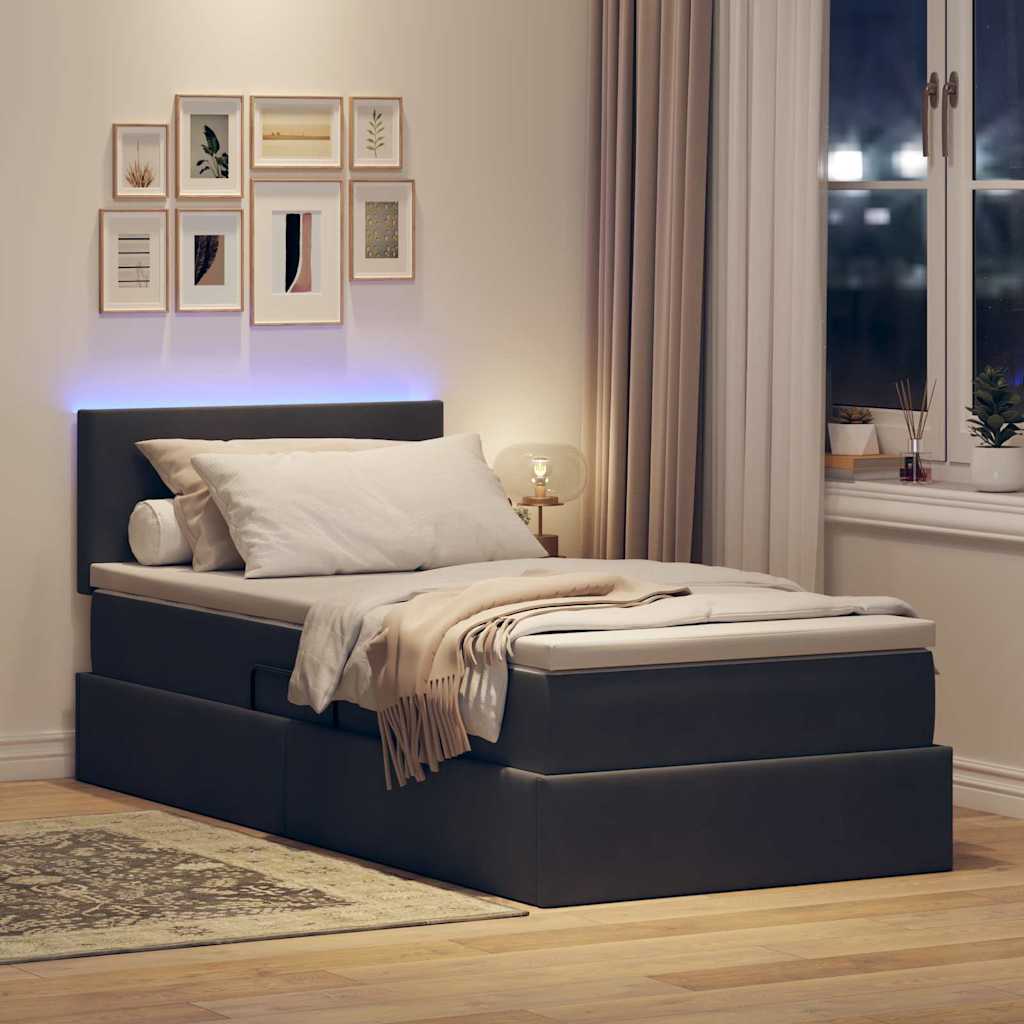 LED krevet za pohranu s madracem Tamnosiva 90 x 200 cm Baršun