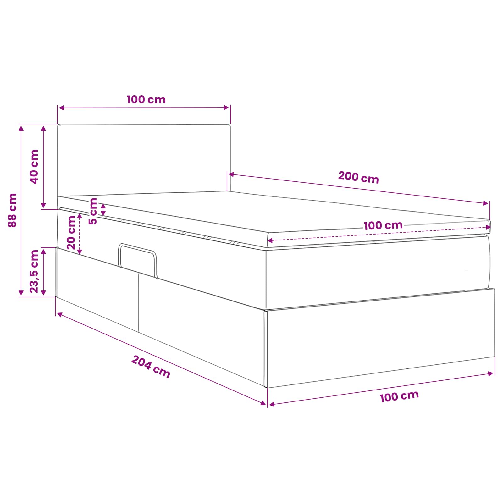 LED krevet za pohranu s madracem Svjetlosiva 100 x 200 cm