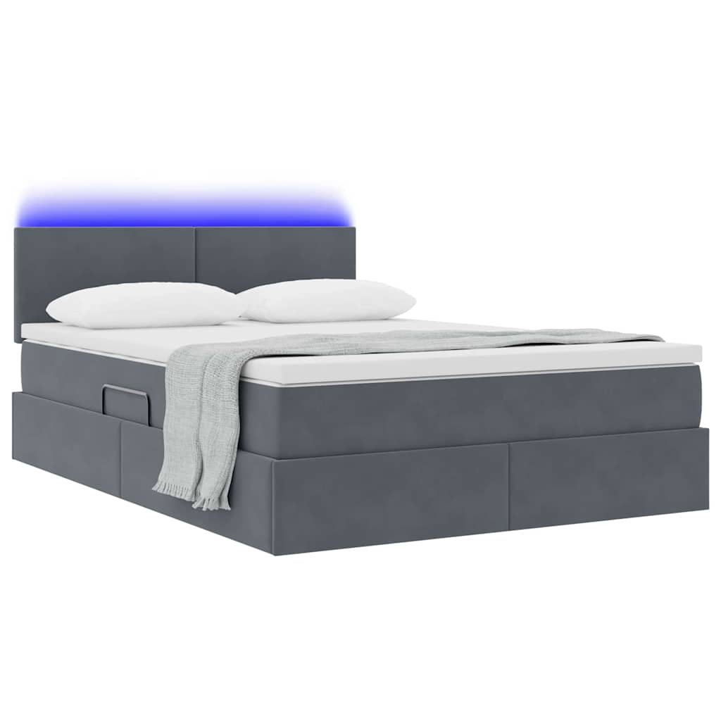 LED krevet za pohranu s madracem Tamnosiva 140 x 200 cm Baršun