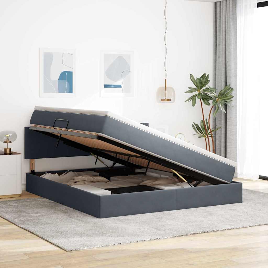 LED krevet za pohranu s madracem Tamnosiva 180 x 200 cm Baršun