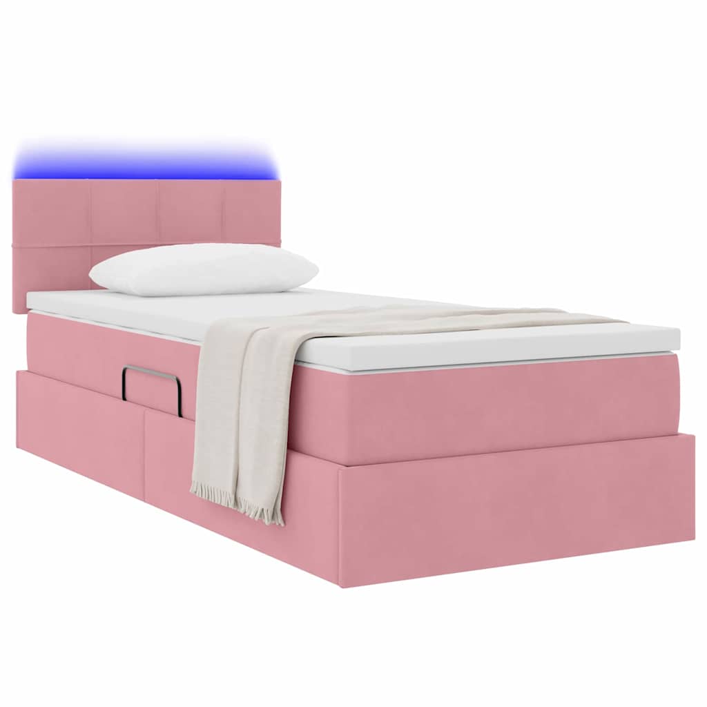LED krevet za pohranu s madracem Ružičasta 90 x 200 cm Baršun
