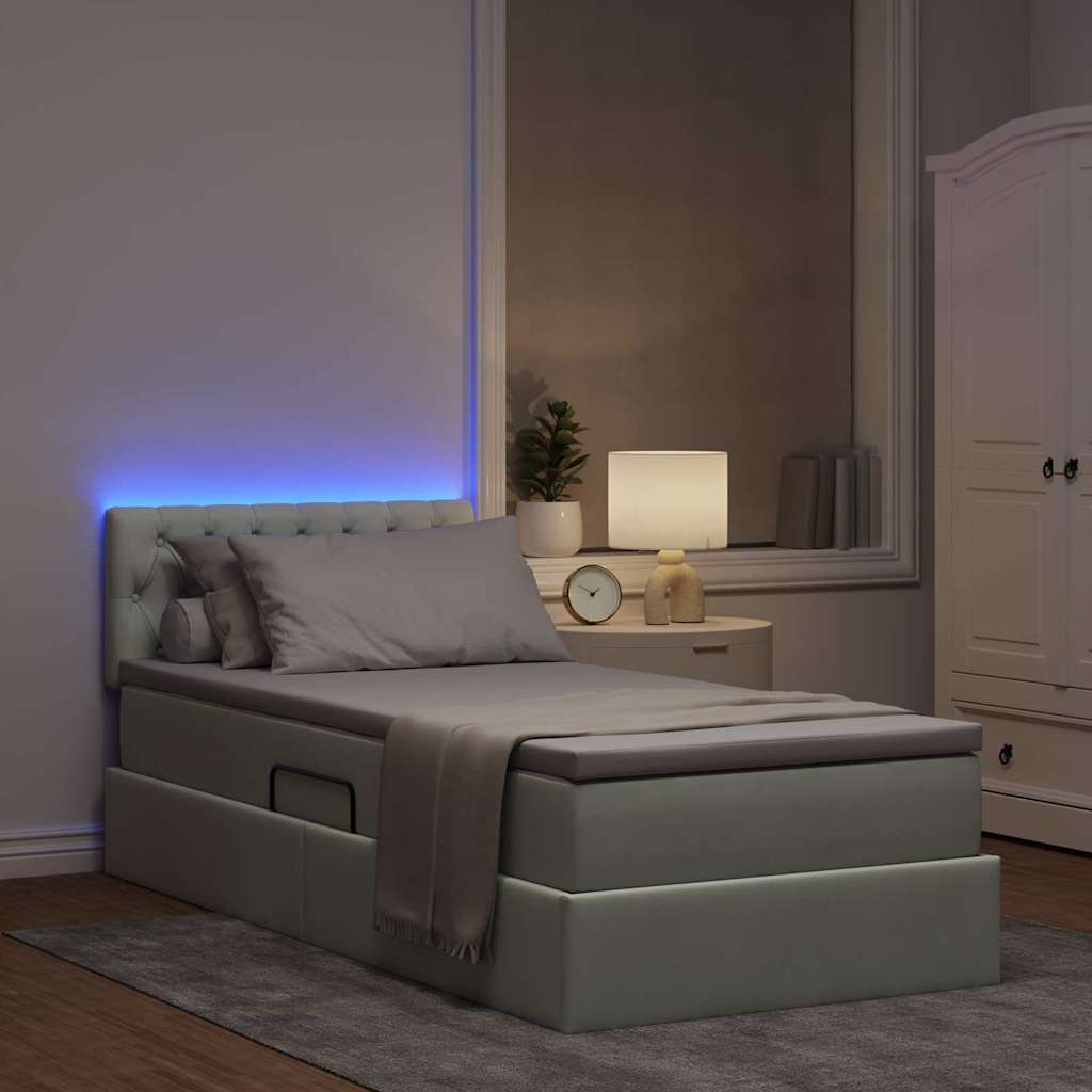LED krevet za pohranu s madracem Svjetlosiva 90 x 200 cm Baršun