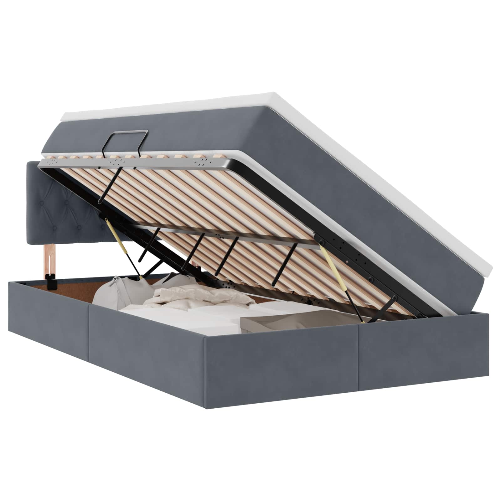 LED krevet za pohranu s madracem Tamnosiva 120 x 200 cm Baršun