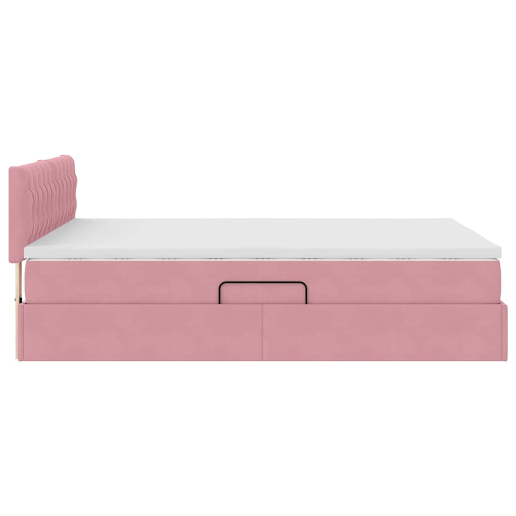 LED krevet za pohranu s madracem Ružičasta 140 x 190 cm Baršun