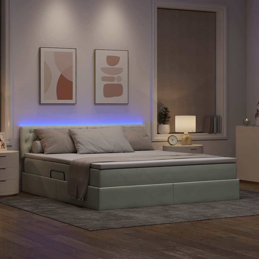 LED krevet za pohranu s madracem Svjetlosiva 180 x 200 cm