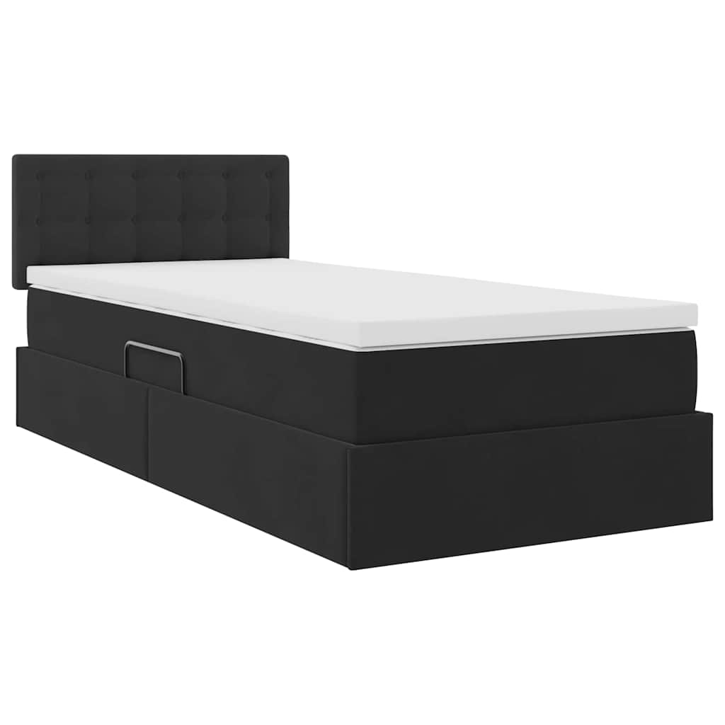 LED krevet za pohranu s madracem Crna 90 x 190 cm Baršun