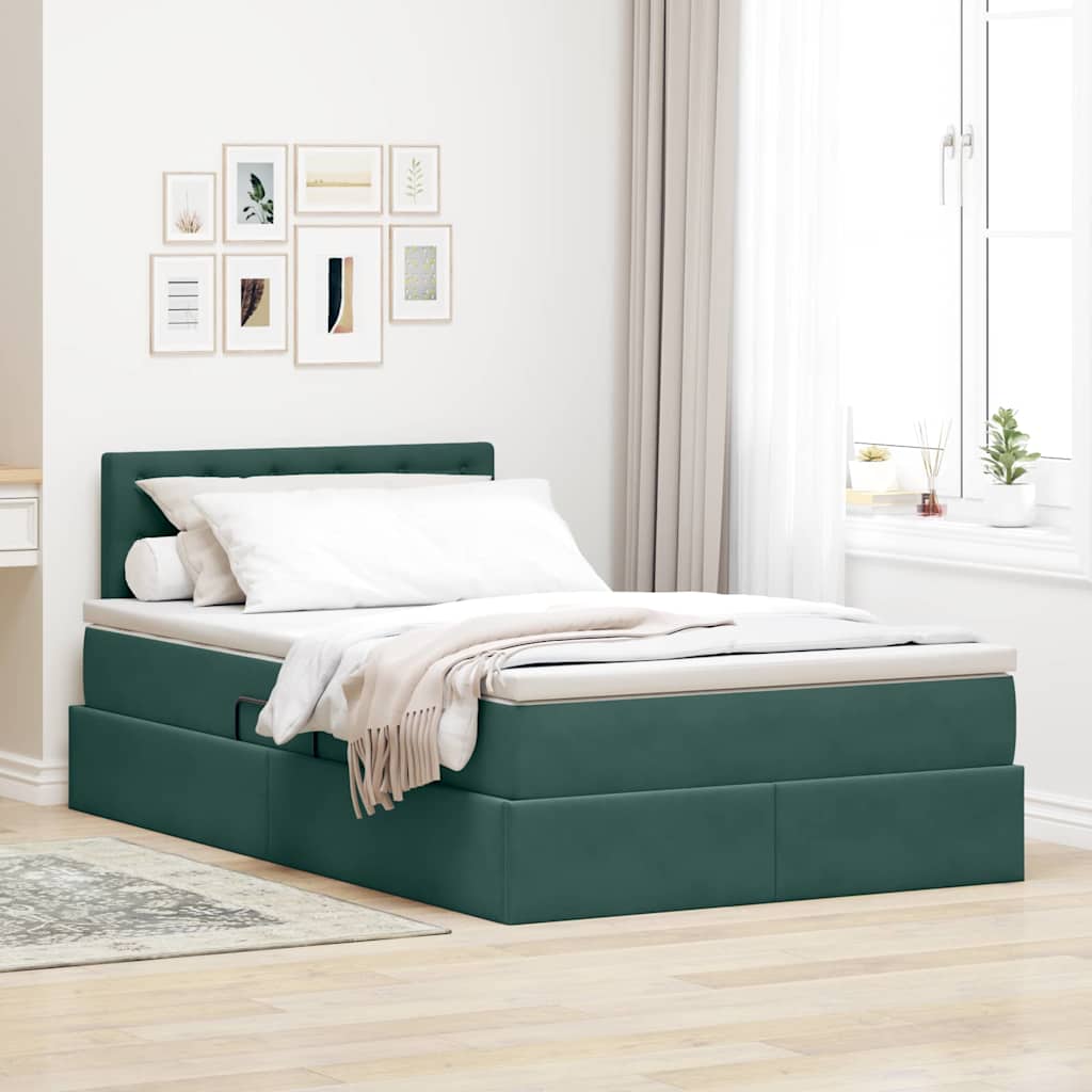 LED krevet za pohranu s madracem Tamnozelena 120 x 200 cm